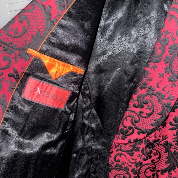 Men’s Floral Printed Blazers Casual Red Prom Party Blazer Jacket - Picture 3 of 5